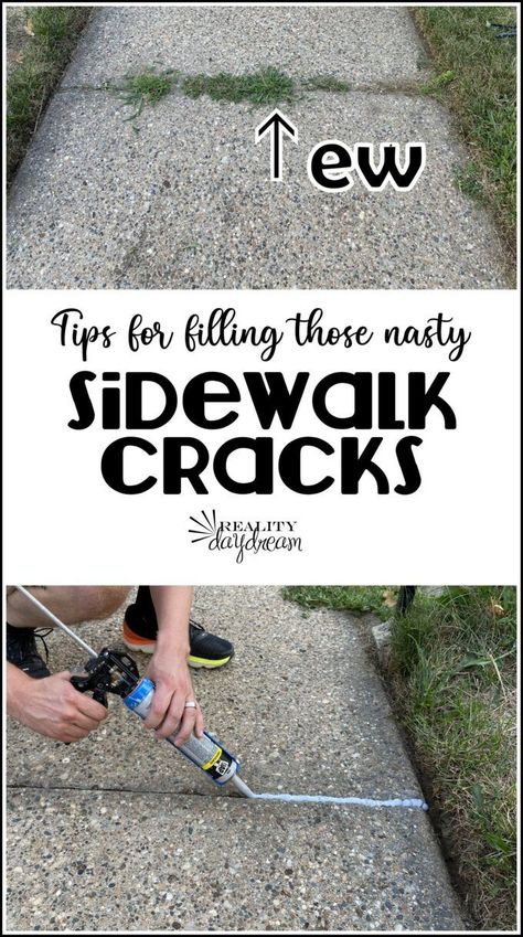 Filling Sidewalk Cracks with Caulk | Reality Daydream Concrete Caulk, Sidewalk Cracks, Cement Driveway, Concrete Repair Products, Cement Patio, Concrete Garden, Food Garden, Deck Garden, Home Good