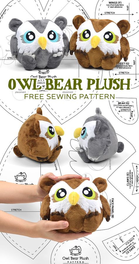 Choly Knight, Owl Bear, Owl Plush, Animal Sewing Patterns, Plushie Patterns, Sewing Stuffed Animals, Owl Patterns, Plush Pattern, Sewing Toys