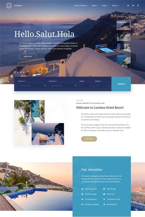 Hotel Booking Template for WordPress: Luviana- MotoPress Mise En Page Web, Hotel Website Design, Hotel Booking Website, Travel Website Design, Ui Design Mobile, Design Sites, Web Design Mobile, Desain Ui, Booking Website