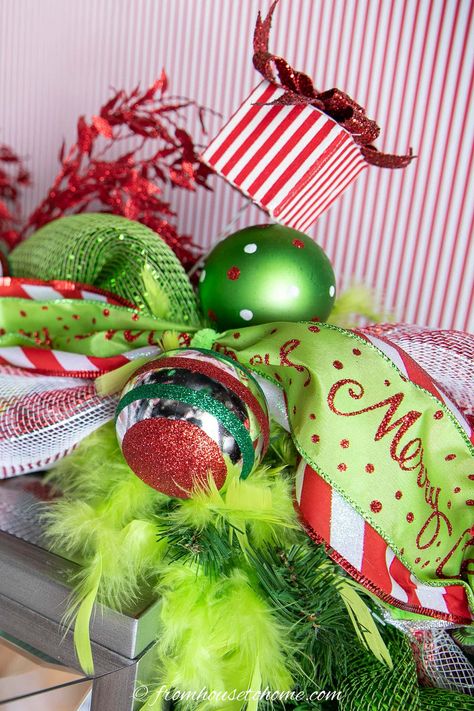 Grinch Christmas Garland Diy, Grinch Mantle, Grinch Mantle Decor, Grinch Garland Diy, Grinch Christmas Ideas, Grinch Garland, Grinch Village, Christmas Mantel Garland, Cut Snowflakes