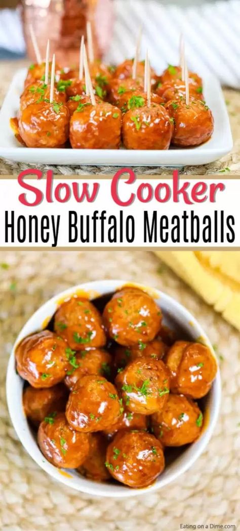 Honey Buffalo Meatballs Crock Pot, Crock Pot Chicken Meatballs, Crock Pot Appetizer Recipes, Honey Buffalo Meatballs, Honey Buffalo Chicken, Nye Appetizers, Buffalo Meatballs, Chicken Meatballs Recipe, Easy Veggie Side Dish