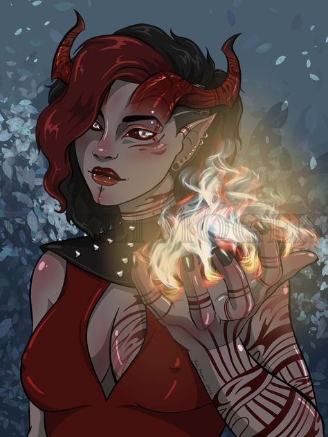 Tiefling Oc, Tiefling Warlock, Tiefling Female, Digital Character, Fantasy Demon, Character Portrait, Dnd Ideas, Using Procreate, Demon Art