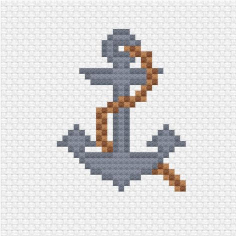 Cross Stitch Anchor Pattern, Nautical Cross Stitch Patterns Free, Anchor Pixel Art, Nautical Cross Stitch Patterns, Nautical Cross Stitch, Cross Stitch Monogram Patterns, Anchor Cross Stitch, Galaxy Cross, Flag Cross Stitch