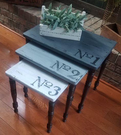 Refurbished Nesting Tables, Shabby Chic Nest Of Tables, Painted Nesting Tables, Fusion Paint Furniture, Flip Ideas, Fusion Paint, Furniture Flip, Beach Diy, Furniture Makeovers