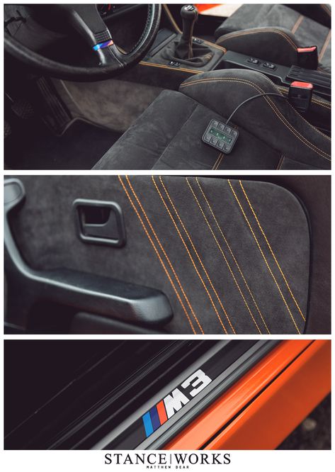 orange e30 interior E30 Interior Inspiration, Black Interior Car, E30 Interior, Bmw E30 Interior, Bmw E30 Touring, Car Interior Upholstery, E36 Coupe, Bmw Interior, Bmw E21