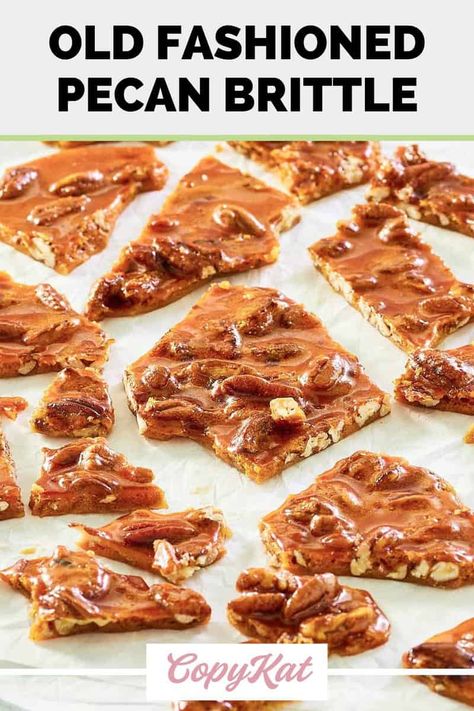 Pecan Brittle Recipe Easy, Pecan Brittle Recipe, Candy Clusters, Pecan Brittle, Butterscotch Candy, Peanut Brittle Recipe, Praline Recipe, Brittle Recipes, Christmas Foods