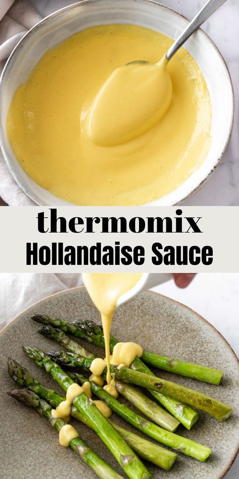 Thermomix Hollandaise Sauce Hollandaise Sauce Recipe, Recipe For Hollandaise Sauce, Thermomix Baking, Gourmet Breakfast, Hollandaise Sauce, Grilled Asparagus, Thermomix Recipes, Breakfast Treats, Morning Food