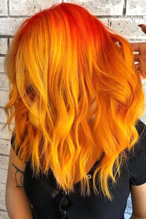 Fiery Phoenix #orangehair #redhair ❤ Looking for orange hair color ideas? Bright orange ombre with dark roots, pastel and neon pink ideas, light copper shades, and lots of inspirations is here! ❤ #lovehairstyles #hair #hairstyles #haircuts Orange And Yellow Hair, Orange Hair Color Ideas, Orange Hair Color, Orange Hair Dye, Cheveux Oranges, Yellow Hair Color, Hair Dye Tips, Drag Make-up, Hair Color Orange