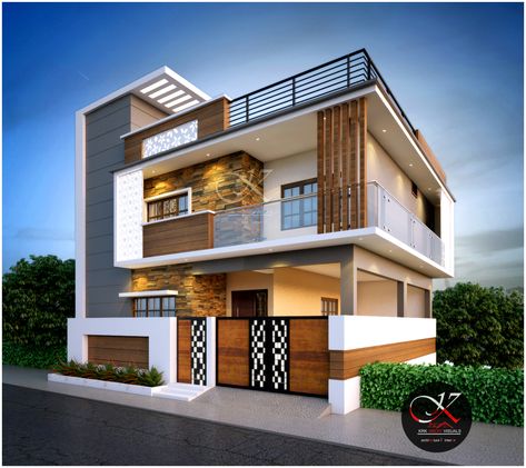 Corner Plot Elevation Design, Valuation Design, Residential Elevation, Front Building Design, Building Front Designs, Single Floor House Design, Residence Design, House Architecture Styles, 2 Storey House Design