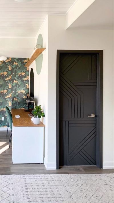 Board And Batten Door, Diy Interior Door, Batten Hallway, Hidden Bookcase, Door Update, Board And Batten Accent Wall, Batten Accent Wall, Diy Interior Doors, Diy Board And Batten