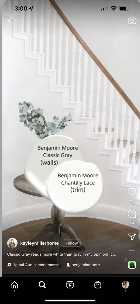 Chantilly Lace Benjamin Moore, Benjamin Moore Classic Gray, Feminine Home Offices, Farmhouse Paint, Classic Gray, Classic Grey, Living Room Colors, Paint Colors For Home, Chantilly Lace