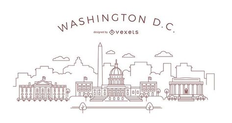 Washington Dc Doodles, Washington Dc Shirts Ideas, Washington Dc Drawing, Washington Dc Tattoo, New York Drawing, Dc Skyline, Washington Dc Skyline, Dc Monuments, Buildings Modern