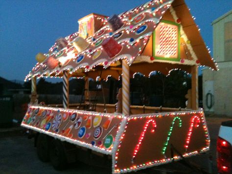 Our Christmas Parade Float Year 2 Gingerbread House Christmas Parade Float Ideas, Holiday Parade Floats, Parade Float Diy, Parade Float Theme, Parade Float Ideas, Christmas Parade Floats, Floating Decorations, Holiday Parades, Boat Parade