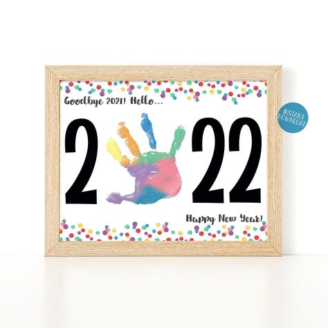 New Year's Eve 2022 New Year's Handprint Art Baby | Etsy Handprint Template, News Years Crafts For Kids, New Year's Eve Crafts, Kids New Years Eve, January Crafts, New Year Art, New Years Activities, Toddler Arts And Crafts, Kids At Home