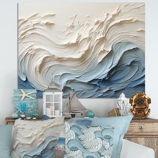 Textured Wave Art, Waves Textured Art, Wave Textured Art, Textured Canvas Art Waves, Waves Plaster Art, Modern Wall Art Living Room, Easy Diy Room Decor, Sand Painting, Landscape Canvas Art