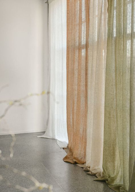 Curtain Photography, Fabric Showroom, Carport Ideas, Sheer Linen Curtains, Linen Curtain Panels, Linen Curtain, Linen Drapes, Aged Care, Building House