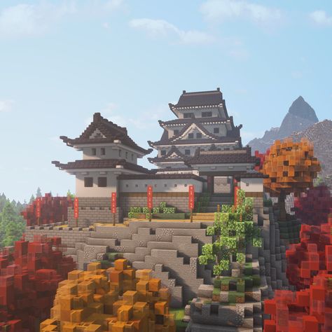 Minecraft Japanese Tree, Japanese Castle Minecraft, Samurai Castle, Gujo Hachiman, Minecraft Japanese House, Small Castle, Minecraft Japanese, Bangunan Minecraft, Minecraft Farm