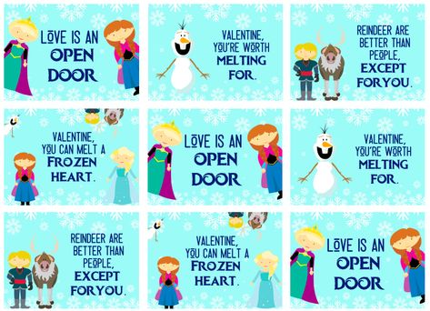 Printable Frozen Valentine's Day Cards - Views From a Step StoolEmailFacebookInstagramPinterestTwitter Frozen Valentines, Valentines Day Card Sayings, Free Valentine Cards, Free Printable Valentines Cards, School Valentine Cards, Printable Valentines Day Cards, Printable Valentines Cards, Frozen Movie, Valentines Day Cards