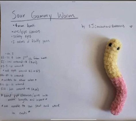 Crochet Sour Gummy Worms, Crochet Gummy Worm Pattern, Sour Gummy Worms, Gummy Worm, Gummy Worms, Pipe Cleaner, Other Colors, Crochet Projects, Sewing Patterns