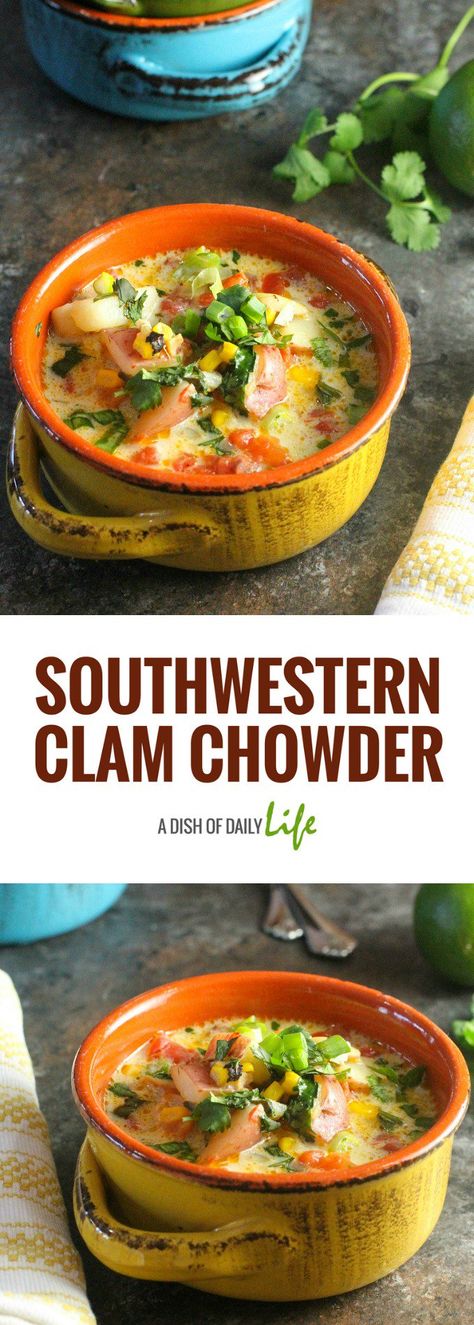 Southwestern Clam Chowder...a delicious twist on the classic New England Clam Chowder recipe with  roasted Poblano peppers and fire roasted tomatoes.  #AD #TeamDairyNE | #soup | #seafood | #Southwestern | #chowder Fajita Seasoning Recipe, Clam Chowder Recipe, Roast Beef Sliders, New England Clam Chowder, Roasted Poblano Peppers, Roasted Poblano, Homemade Fajita Seasoning, Chowder Soup, Poblano Peppers