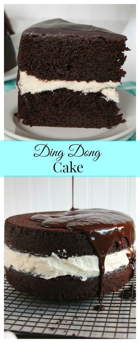 Ding Dong Cake Recipe - Chocolate Chocolate and More!                                                                                                                                                                                 More Ding Dong Cake Recipe, Hostess Cakes, Ding Dong Cake, Ding Dongs, Vanilla Cream Filling, Devil's Food Cake, Resipi Kek, Devils Food Cake, Gateaux Cake