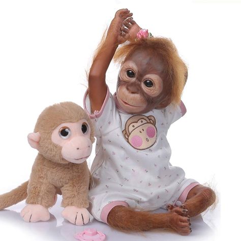 Reborn Monkey, Dolls Realistic, Baby Orangutan, Monkey Doll, Monkey Girl, Realistic Dolls, Baby Monkey, Reborn Baby Dolls, Soft Toys