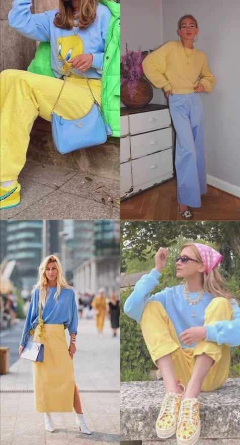 Cute Colour Combos Outfits, Color Block Aesthetics, Pastel Color Block Outfit, Spring Color Combos Outfits, Office Outfits Women Colorful, Colour Blocking Outfit Ideas, Color Combos For Outfits, Cool Toned Outfits, Spring Pastel Outfits