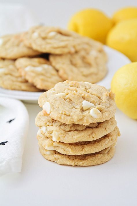 Lemon White Chocolate Cookies - One Little Project Lemon Cheesecake Pudding, Cheesecake Pudding Cookies, Lemon Cheesecake Cookies, Vegan Lemon Cookies, White Chocolate Chip Cookies Recipes, Pudding Cookies Recipes, Cheesecake Pudding, Six Sisters Stuff, Pudding Cookies