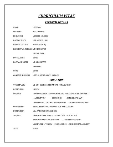 Cv Template South Africa, Cv Format For Job, Cv Template Student, Cv Templates Free Download, Curriculum Vitae Examples, Curriculum Vitae Format, Curriculum Template, Simple Cv Template, Simple Cv