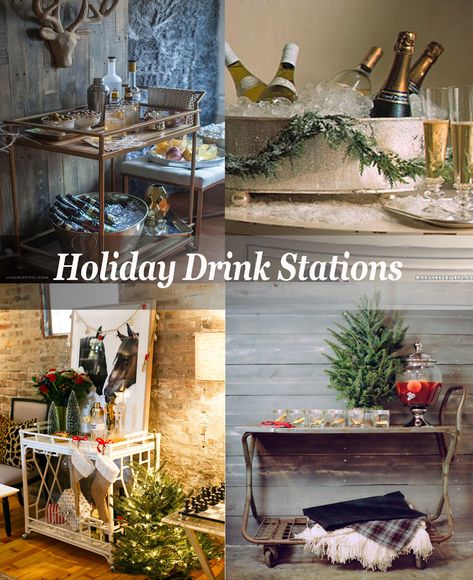 Holiday drink stations and bar cart ideas for your New Year's Eve party! Holiday Drinks Alcohol Christmas, Beverage Station Party, Christmas Bar Cart, Holiday Drinks Alcohol, New Year's Drinks, Christmas Drinks Alcohol Recipes, Christmas Party Drinks, Drink Stations, Christmas Drinks Alcohol