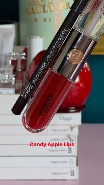 Kiko Red Lipstick, Kiko Lipgloss Swatches, Kiko Unlimited Double Touch, Cherry Lipgloss, Kiko Gloss, Kiko Lipgloss, Red Lipgloss, Lipgloss Swatches, Oil Lipstick