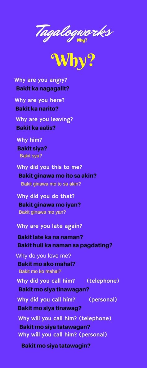 Asking questions in Tagalog Learning Filipino Language, Cebuano Words, Deep Questions To Ask Friends, Tagalog Learning, Questions To Ask Friends, Learn Filipino, Tagalog Language, Learn Tagalog, Vocabulary Meaning