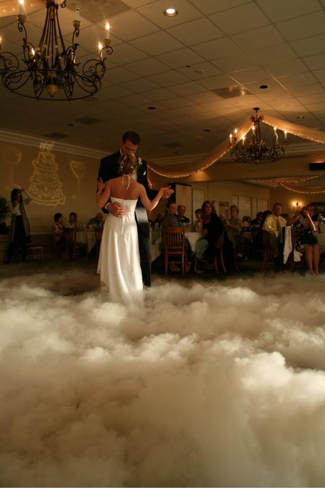 Wedding Dance Floor Fog, Dancing On Clouds Wedding, Fog Dance Floor, Fog Machine First Dance, Dancing On A Cloud Wedding, Wedding Fog Machine, Wedding Clouds, Fog Machine Wedding, Cloud 9 Wedding