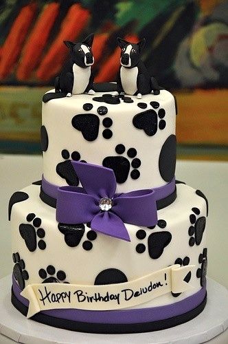 paw print birthday cake Boston Terrier Cake, Cake Dog, Puppy Cake, Animal Cakes, Dog Cakes, Gateaux Cake, Dog Cake, Fancy Cakes, Fondant Cakes