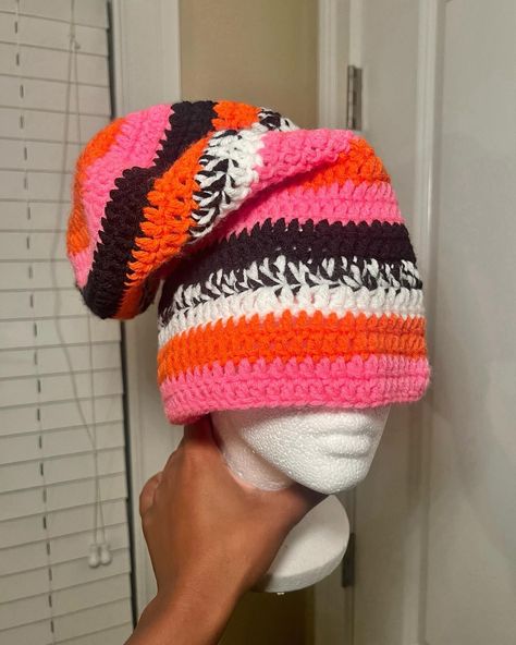 First slouchy beanie! 🤩 Order your custom by DM’ing me or pressing the “Contact” button in bio! 🩷🧡🖤 Follow @kendalltaidesign for more. #crochet #crochetbeanie #crochethat #crochetslouchybeanie #crochetinspo #crochetinspiration #crochetersofinstagram Slouchy Crochet Beanie, Crochet Girlies, Crochet Slouchy Hat Free Pattern, Bob Crochet, Crochet Slouch Beanie, Crochet Slouchy Beanie, Dread Wraps, Crochet Outfits, Crochet Slouchy Hat