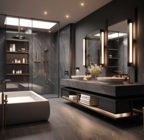 تصميم دورة مياه, Luxury Modern Bathroom, Modern Bathroom Designs, Finished Bathrooms, Opulent Interiors, Bathroom Design Ideas, H Design, Bathroom Design Luxury, Modern Bathroom Decor