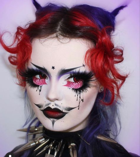 Drag King Makeup, Red Contacts, Drag Make-up, Punk Makeup, Drag King, Face Art Makeup, Graphic Makeup, Drag Makeup, Swag Makeup