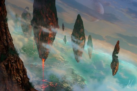 Floating Mountains Art, Floating Mountains Fantasy Art, Floating Mountains, Location Design, Biome, Minecraft Ideas, Mountain Art, Graphic Arts, Dragon Art