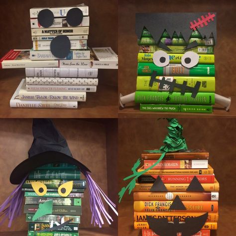 Spooky book display for halloween! have teens create these? contest? Fall Library Displays, Halloween Library, School Library Decor, Vitrine Design, Library Programming, School Library Displays, Teen Library, Middle School Libraries, Library Themes