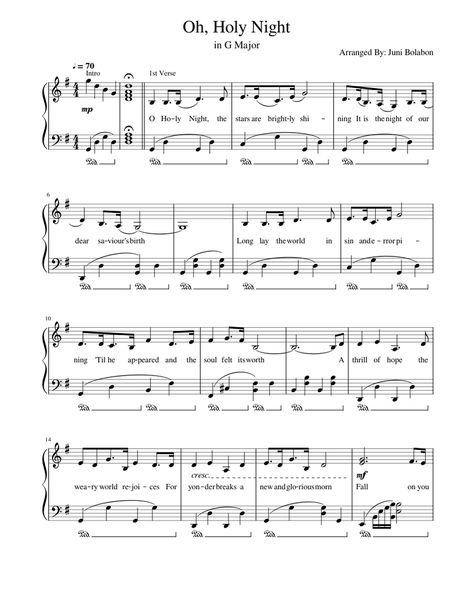 Download and print in PDF or MIDI free sheet music for Oh Holy Night by Misc Traditional arranged by Junskie Bolabon for Piano (Solo) Oh Holy Night Sheet Music, Oh Holy Night Sheet Music Free Printable, O Holy Night Sheet Music, Easy Sheet Music, Christmas Sheet Music, Oh Holy Night, G Major, O Holy Night, Church Ideas