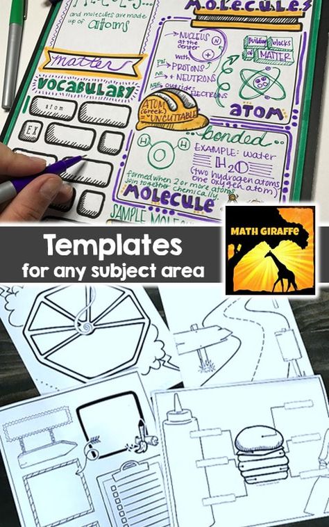 Doodle Notes Math, Sketch Notes Doodles, Homeschool Notebooking, Math Doodles, Interactive Notebooks Templates, Graphic Organizer Template, Science Doodles, Visual Note Taking, Note Templates