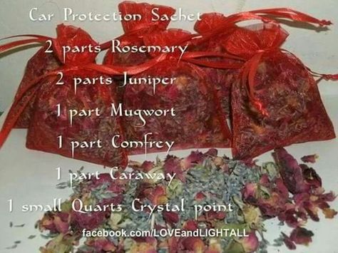 Car protection satchel Protection Sachet, Irish Gods, Quarts Crystal, Magickal Herbs, Wiccan Crafts, Jar Spells, Witchcraft Spells, Pagan Crafts, Mojo Bags