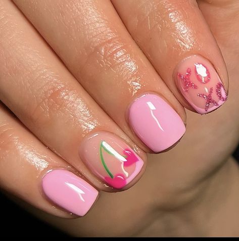 Hot Pink Cherry Nails, Biab Designs Ideas Short, Biab Nail Design Autumn, Pink Autumn Nails, Pink Cherry Nails, Nails Xoxo, French Pastel, Pink 2024, Girly Essentials