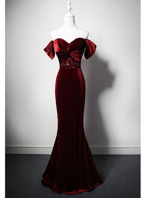 Sleek Hairstyle, Prom Dress Burgundy, Prom Dresses Off The Shoulder, Pleated Party Dress, Splendid Dress, Vintage Red Dress, Red Dress Long, Draped Sleeves, Velvet Prom Dress