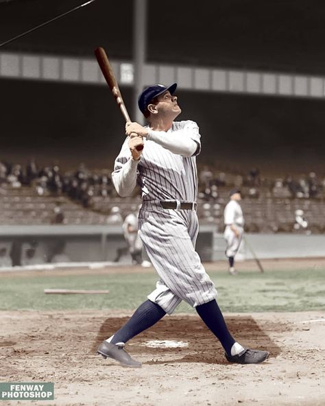 Babe Ruth, Yankee Stadium, 1926#photoshop #blackandwhite #colorizedphoto #colorizedhistory #baseball #mlb #history #restored #boston #redsox #newyork #yankees #baberuth #colorized #colorization #pologrounds #yankeestadium #⚾ Colorized History, Aaron Johnson, Lou Gehrig, Red Sox Baseball, Retro Baseball, Baseball Posters, Yankees Fan, Baseball Art, Poster Classic