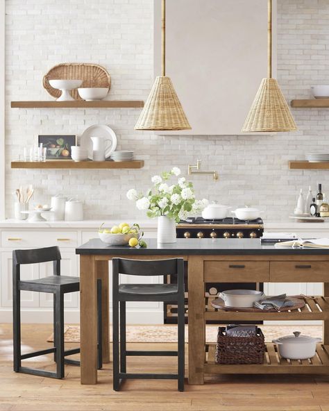 Shop by Style: High-Contrast Neutrals. Dark finishes contrasted with fresh whites create a room full of bold character. Love what you see? Let our designers help bring your vision to life. Tap the link in bio to explore our new curated shopping experience and book your free in-home appointment! Kitchen Island Antique, Rattan Shades, Construction Crafts, Kiln Dried Wood, Cottage Kitchen, Pottery Barn Teen, Towel Bar, Mango Wood, Pottery Barn Kids