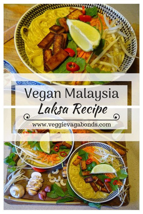 The Best Ever Vegan Malaysian Laksa Recipe • Veggie Vagabonds Vegan Laksa Recipe, Vegan Malaysian Recipes, Malaysian Laksa, Chinese Noodle Soup, Laksa Recipe, Coconut Broth, Vegan Energy Balls, Scotch Broth, Curry Laksa