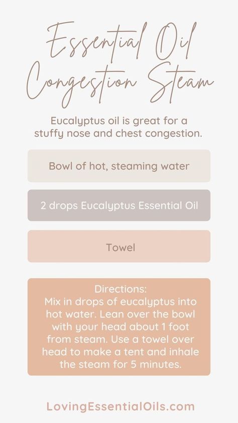 This is a simple remedy that only takes a couple minutes to prepare and 5 minutes to reap the benefits of eucalyptus steam. Stuffy Nose Essential Oils, Eucalyptus Essential Oil Uses, Remedy For Sinus Congestion, Essential Oils For Congestion, Home Remedies For Sinus, Diy Essential Oil Recipes, Essential Oils 101, Healing Essential Oils, Chest Congestion