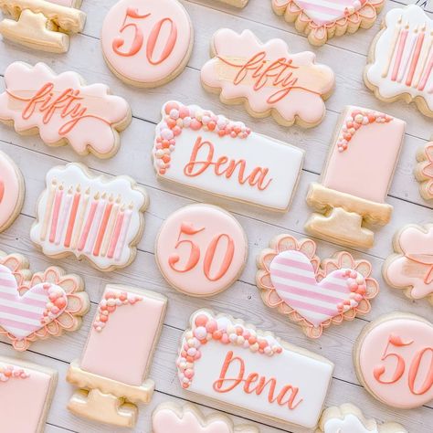 50th Birthday Decorated Cookies For Woman, Cookies For Birthday Woman, Birthday Cookies Royal Icing Women, 50th Birthday Cookie Ideas For Women, 50 Birthday Cookies Women, 50th Cookies Birthday For Women, 50th Birthday Cookies Decorated, Birthday Cookies For Women, Birthday Sugar Cookies Woman