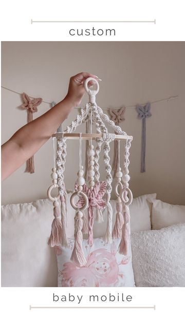 Macrame Baby Mobile, Nursery Color Palette, Macrame Mobile, Blush Pink Decor, Macrame Nursery, Boho Mobile, Macrame Baby, Nursery Items, Butterfly Nursery